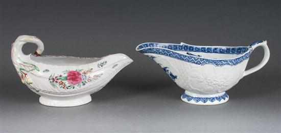 Appraisal: Staffordshire pearlware blue and white sauceboats and a similar pearlware