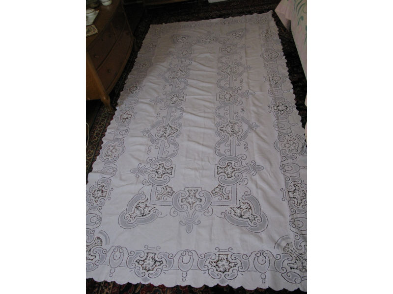 Appraisal: Vintage Appenzell Type Linen Lace Tablecloth hand worked with piercing