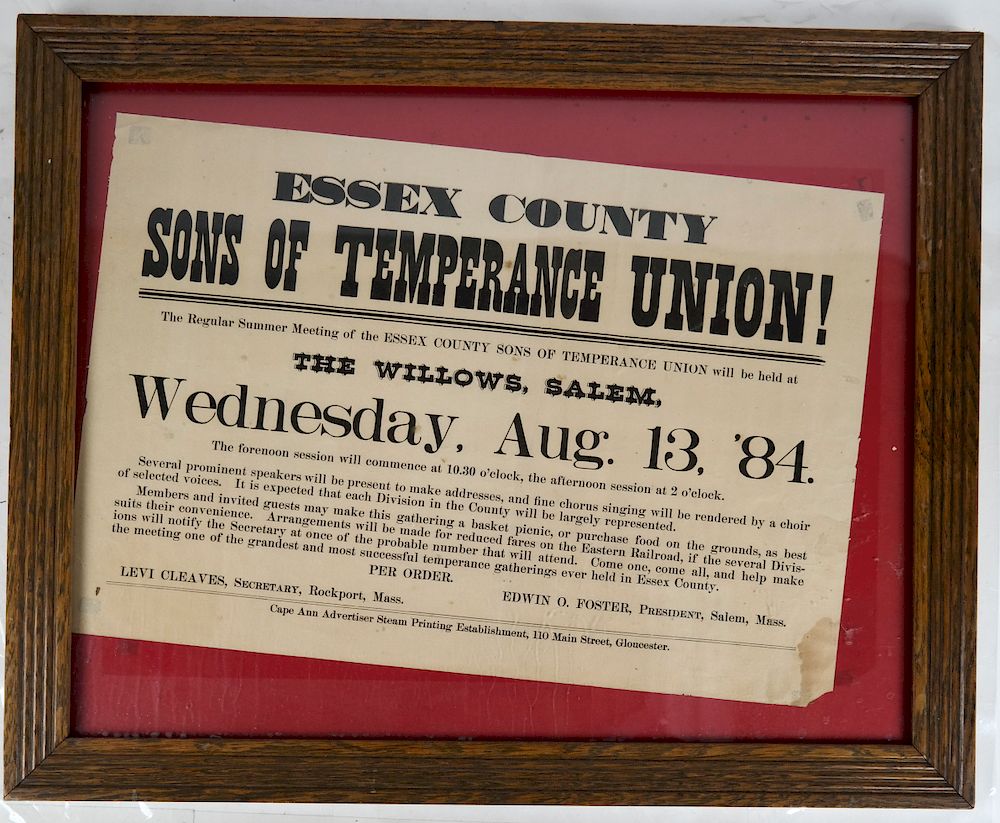 Appraisal: Sons of Temperance Hand Bill Essex County Sons of Temperance