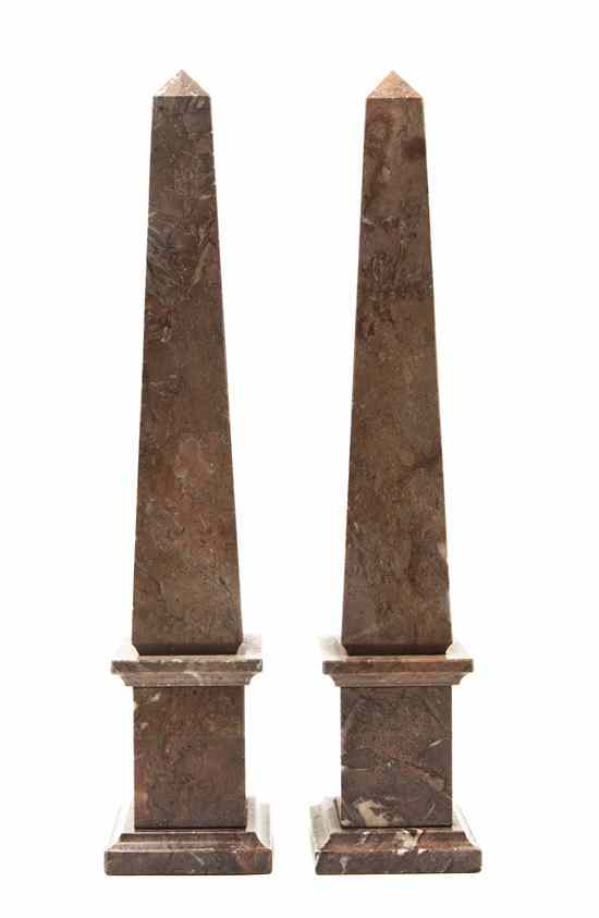 Appraisal: A Pair of Marble Obelisks of typical form with veining