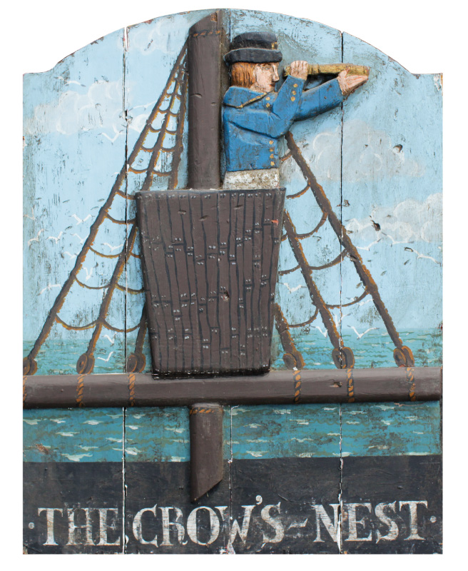 Appraisal: THE CROW'S NEST'' PAINTED FOLK ART SIGNAGE '' x ''