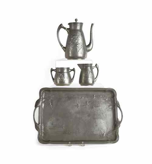 Appraisal: J P Kayson Son German pewter tea service with raised