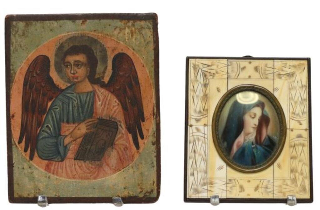 Appraisal: lot of Religious miniatures including Virgin Mary signed lower right