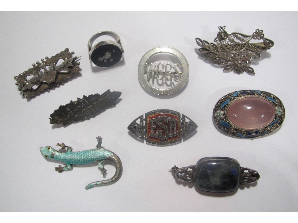 Appraisal: Eight various silver brooch to include Victorian name bar brooches