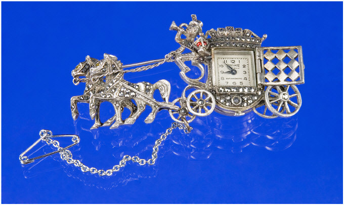 Appraisal: Silver Novelty Brooch Modelled As A Horse And Carriage Set