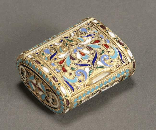 Appraisal: Russian Silver Gilt and Cloisonn Box N N Zverev Moscow