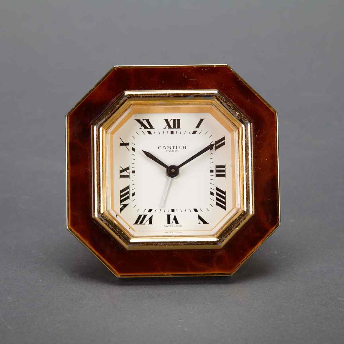 Appraisal: Cartier Easel Alarm Clock model serial gilt metal with brown