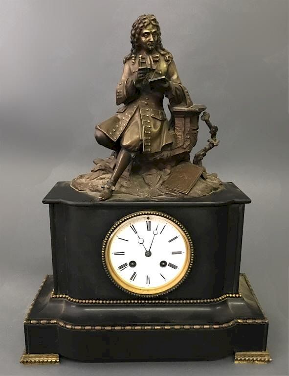 Appraisal: French Onyx Clock French onyx clock th c with bronze