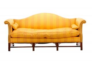 Appraisal: Chippendale Style Camel Back Upholstered Sofa American late th century