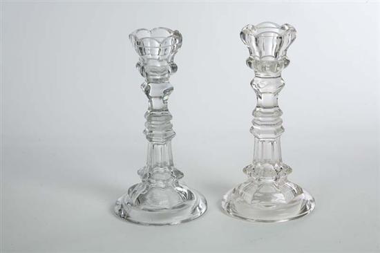 Appraisal: PAIR OF FLINT GLASS CANDLESTICKS Scalloped candlecups on hexagonal stems