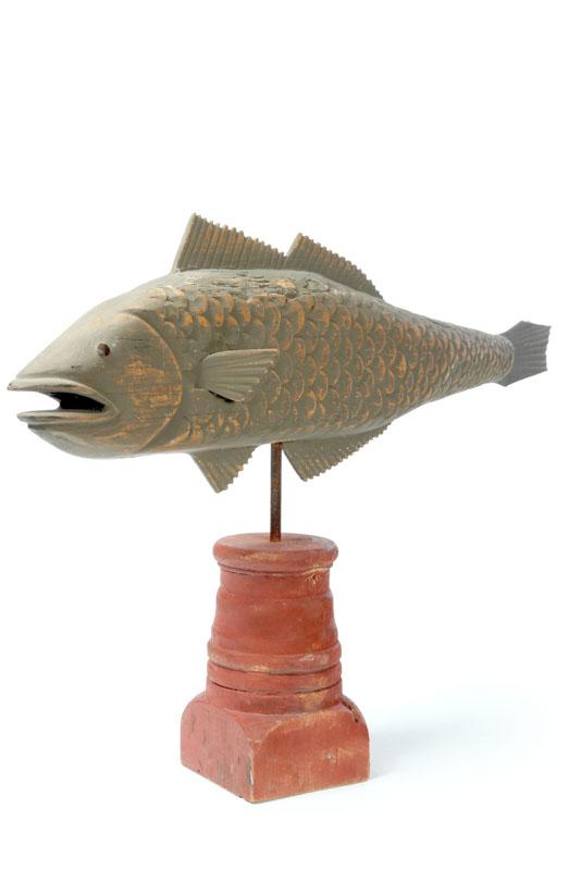 Appraisal: CARVED WOODEN FISH American early th century pine Nicely carved