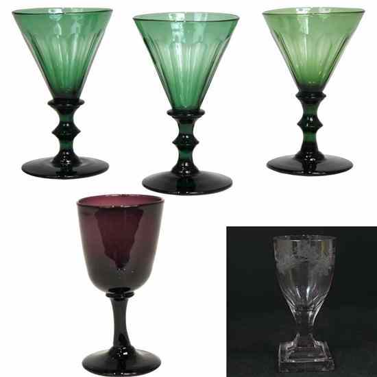 Appraisal: Five English and Swedish Wine Glasses th century a Bristol