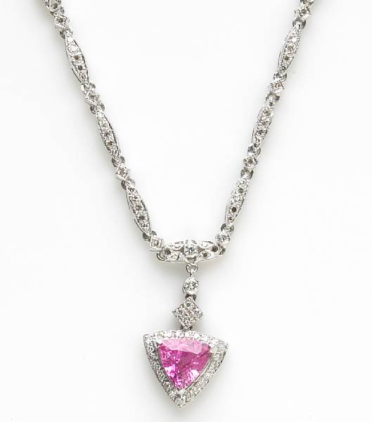 Appraisal: A pink sapphire diamond and k white gold necklace estimated