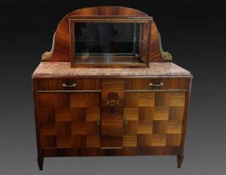 Appraisal: French Inlaid Art Deco Credenza w beautiful marble top mirrored