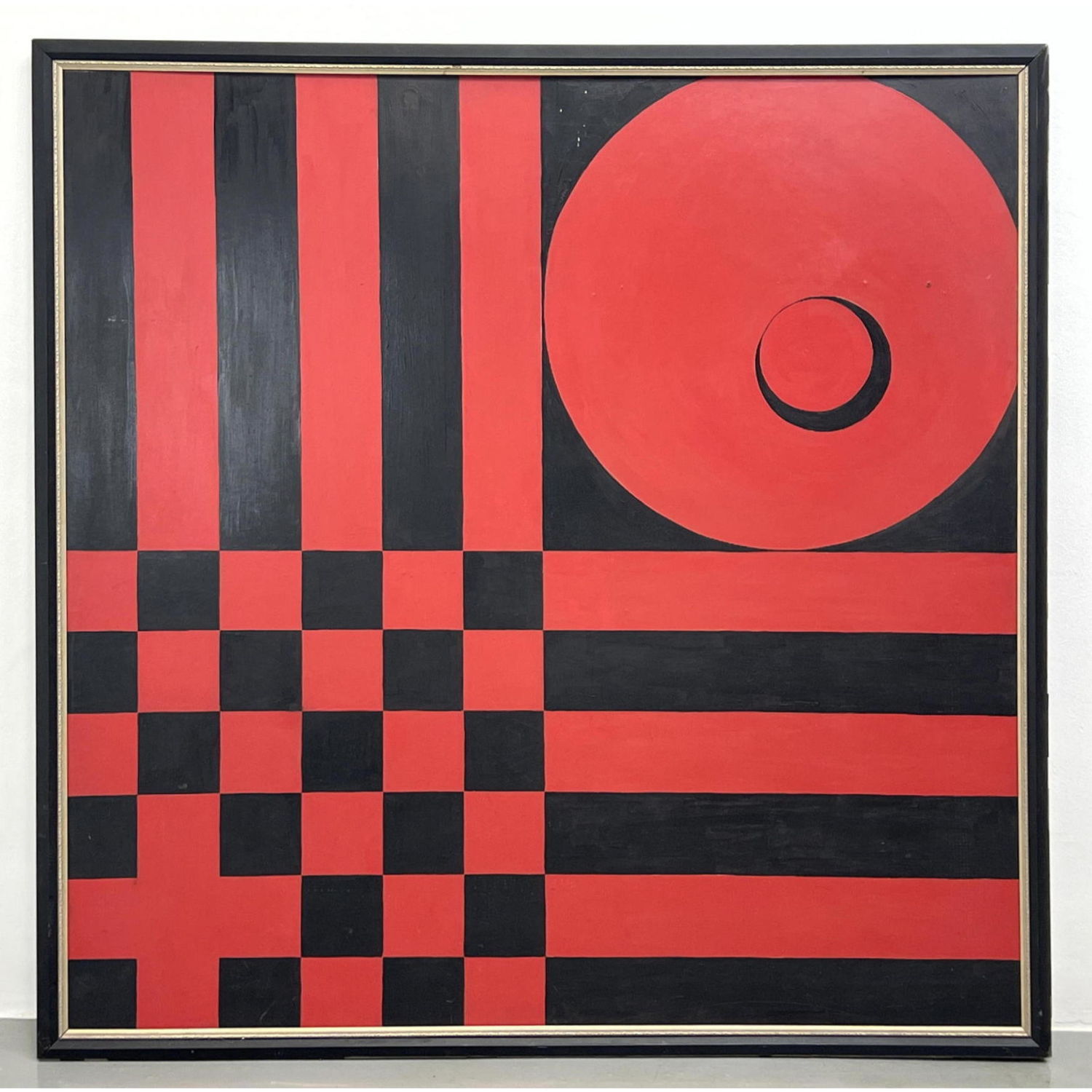 Appraisal: Bright Op Art Geometric Painting Red and black Dimensions H