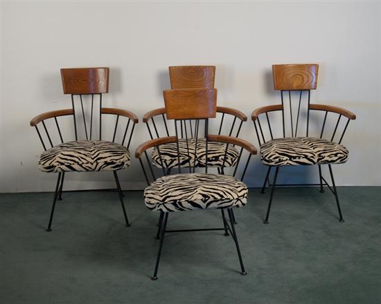 Appraisal: Paul McCobb for Arbuck Oak Steel and Zebra Upholstery Chairs