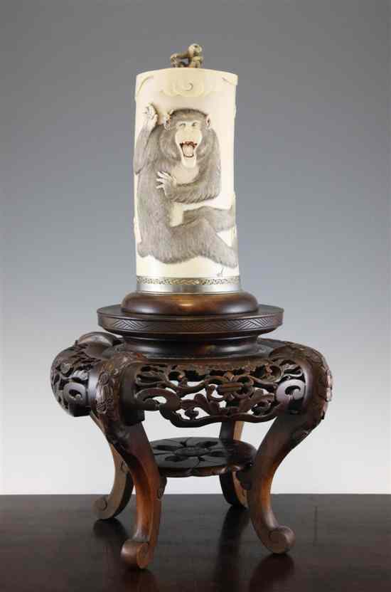 Appraisal: A large Japanese ivory 'monkey' tusk vase Meiji period carved