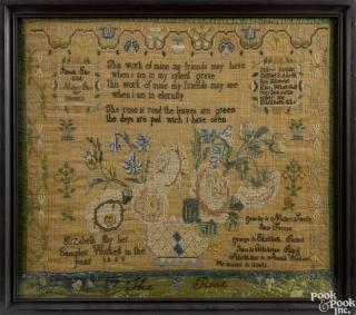 Appraisal: Lancaster County Pennsylvania silk on linen sampler dated wrought by