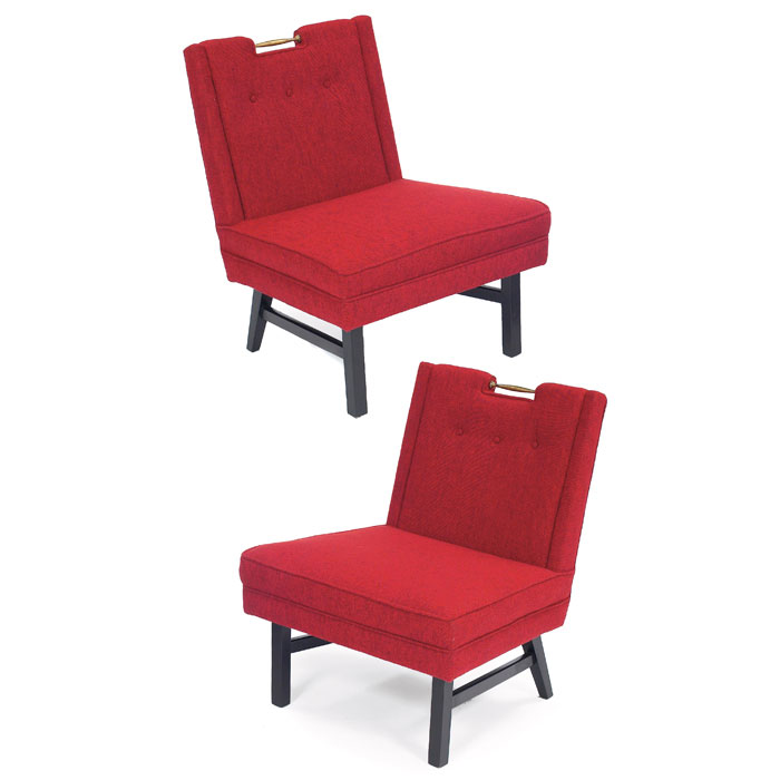 Appraisal: s Slipper Chairs pair maker unknown square wood legs support