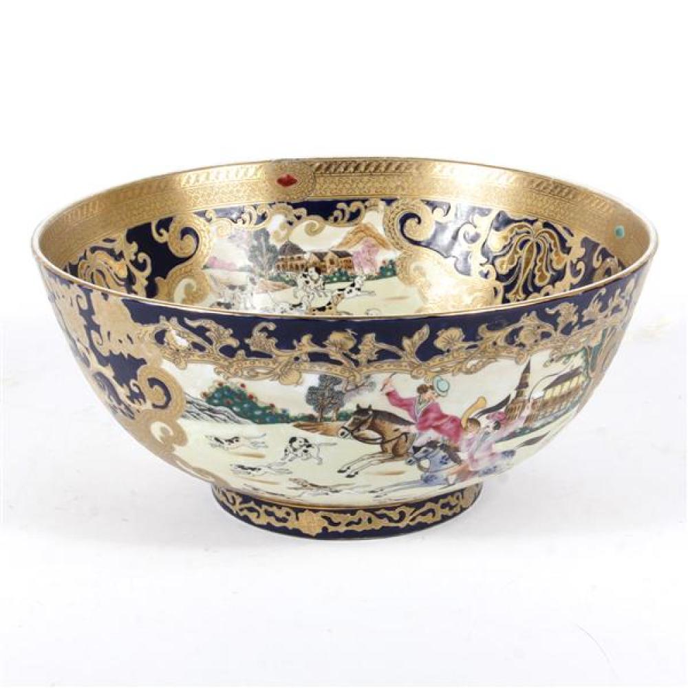 Appraisal: CHINESE EXPORT FAMILLE ROSE PORCELAIN PUNCH SERVING BOWL DECORATED IN