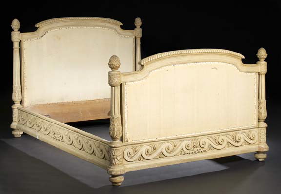 Appraisal: Louis XVI-Style Upholstered and Ivory-Painted Bedstead late th century the