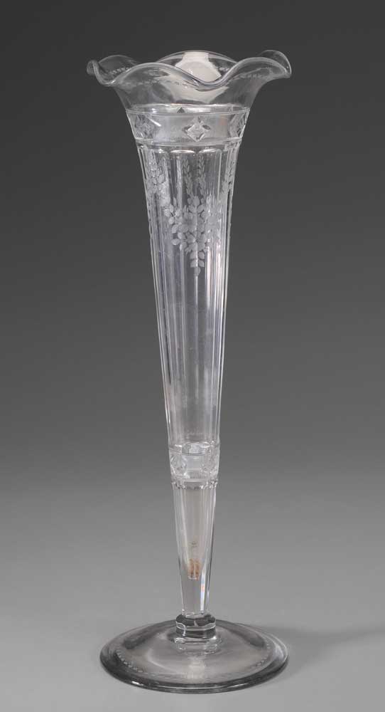 Appraisal: Monumental Corning Trumpet-Form Vase American th century extensive intaglio-cut decoration