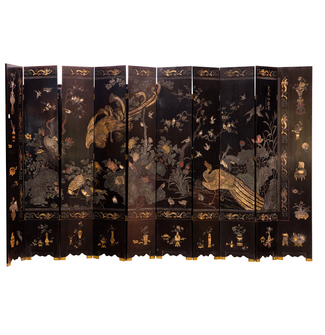 Appraisal: CHINESE TEN-PANEL BLACK GROUND COROMANDEL LACQUER SCREEN Chinese ten-panel black