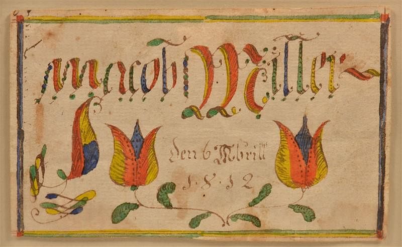 Appraisal: Fraktur Watercolor and Ink on Paper Bookplate Fraktur Watercolor and