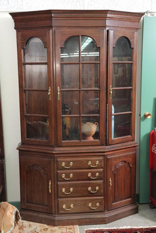 Appraisal: TWO PIECE BREAKFRONT Mahogany having three glazed doors with teardrop