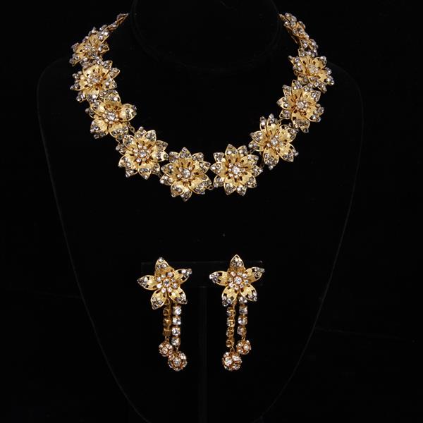 Appraisal: Miriam Haskell pc Floral Necklace Clip Earrings