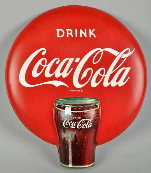 Appraisal: Embossed Plastic Coca-Cola Disc with Glass Description s Used as