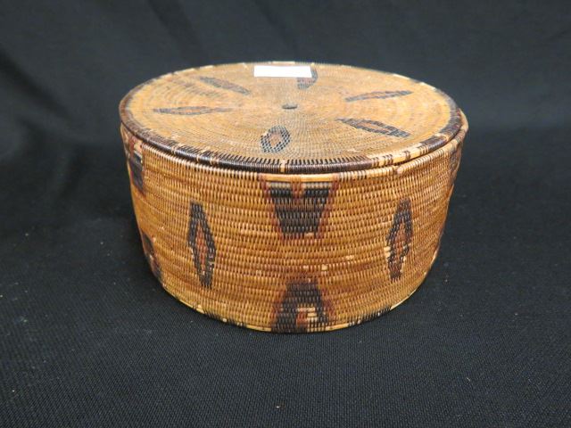 Appraisal: Indian Covered Basket decorated diameter early