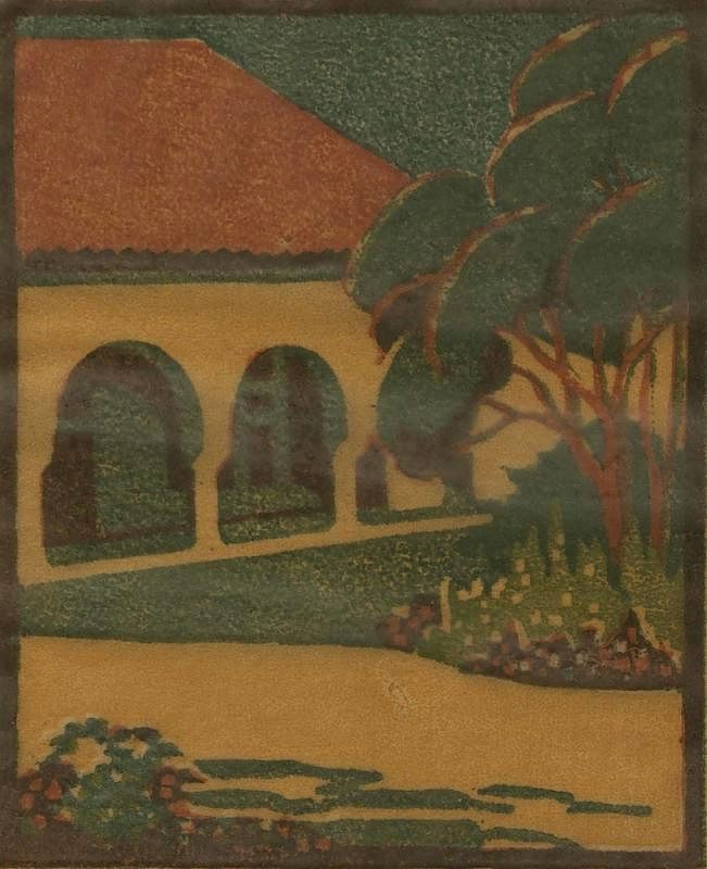 Appraisal: Elizabeth Norton Woodcut California Mission Framed Elizabeth Sawyer Norton California