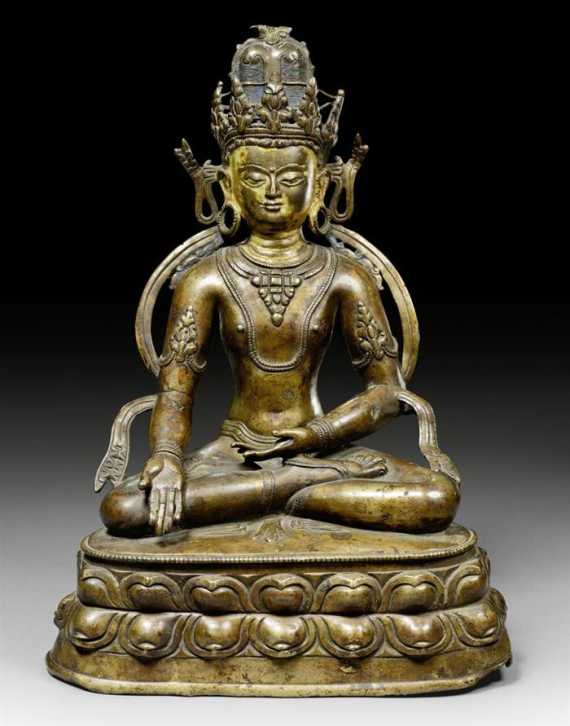 Appraisal: A WELL MODELLED BRONZE OF TATHAGATA RATNASAMBHAVA Western Tibet th