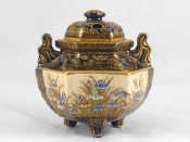 Appraisal: A hexagonal Satsuma pot pourri bowl and cover Ht cm