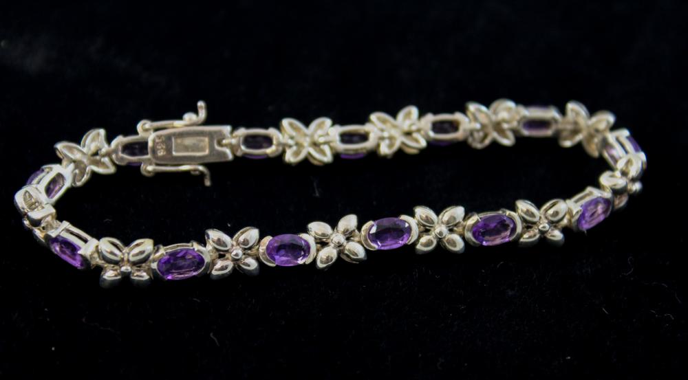 Appraisal: AMETHYST AND STERLING SILVER BRACELET - in length with floral