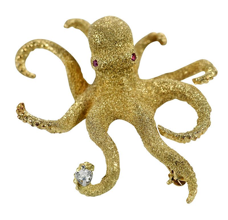 Appraisal: kt Octopus Brooch one round brilliant diamond approx mm two