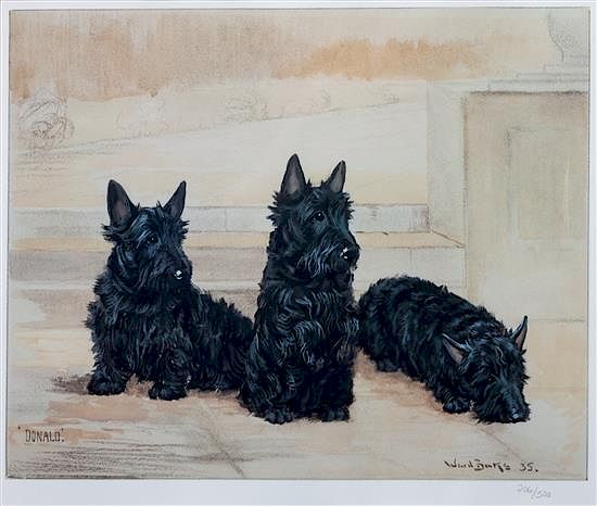 Appraisal: Two Works of Art depicting Scottish Terriers Larger x inches