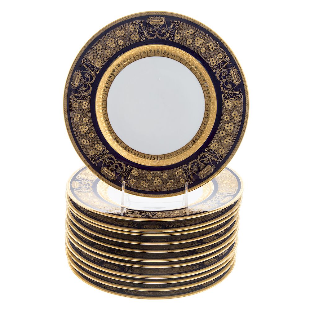 Appraisal: Hutschenreuther Cobalt Gilt Cabinet Plates Twelve Hutschenreuther Cobalt Gilt Cabinet