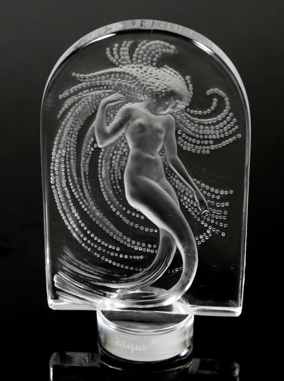 Appraisal: Signed Lalique intaglio frosted nude mermaid or water nymph Naiade