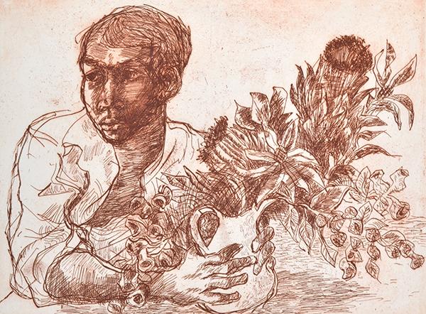 Appraisal: DONALD FRIEND - Boy with Banksias II etching DONALD FRIEND