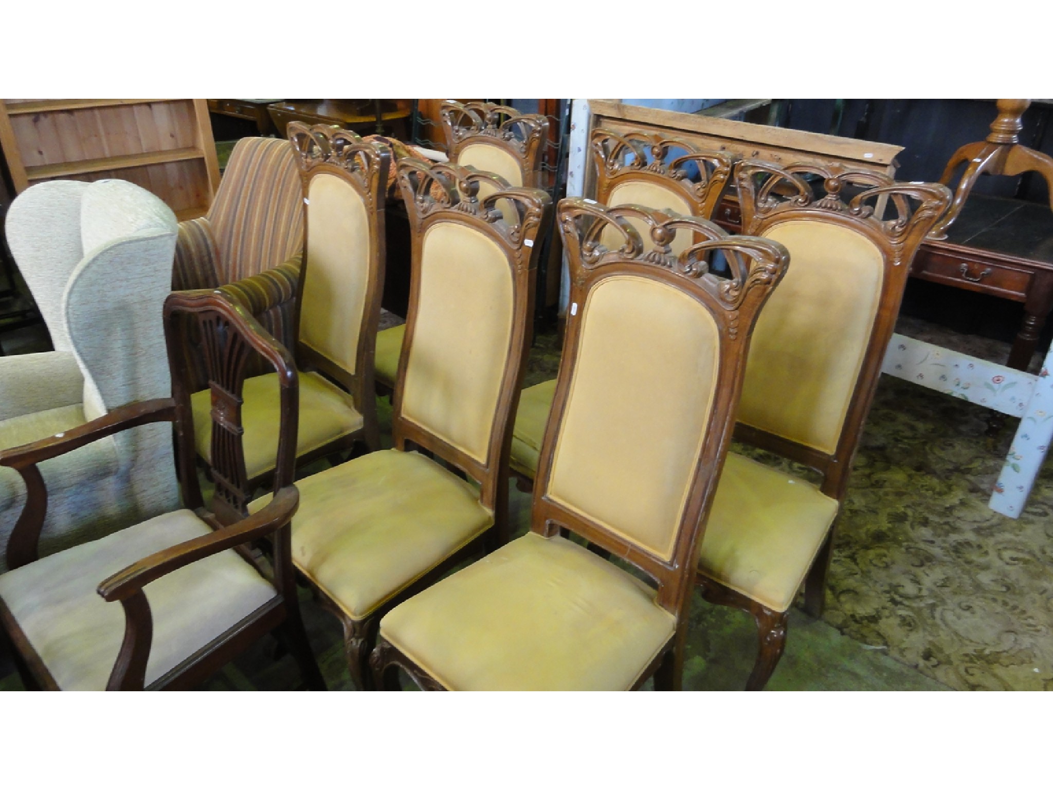 Appraisal: A set of six art nouveau style high back dining