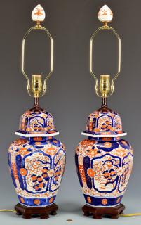 Appraisal: Pair of Imari Urns Lamps Pair of Imari porcelain covered