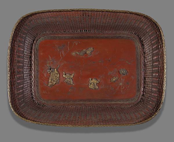 Appraisal: A copper tray with mixed metal accents Meiji Period Of