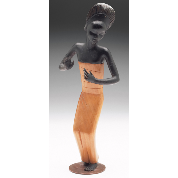 Appraisal: Hagenauer sculpture African woman bronzed metal and wood copper stand