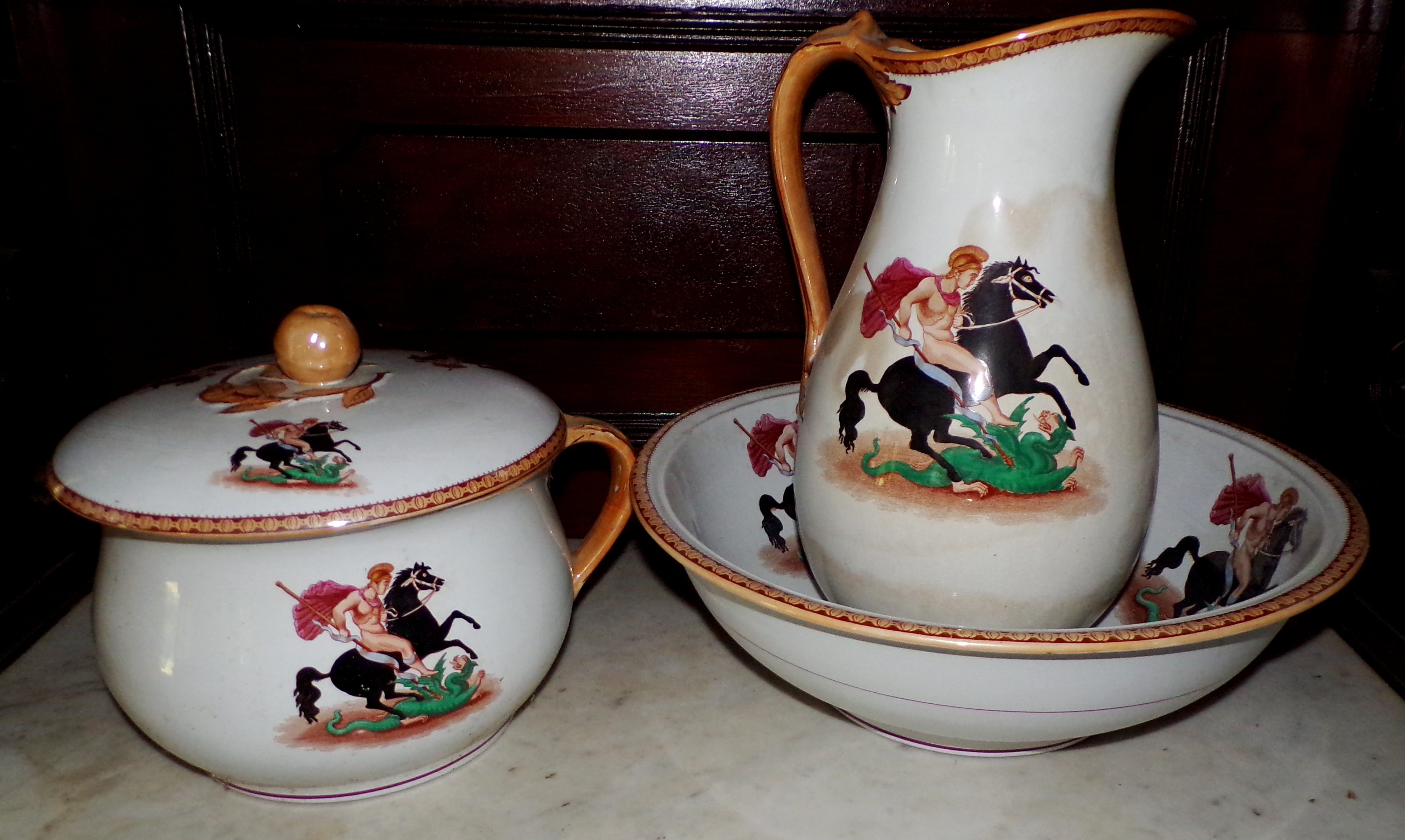 Appraisal: Pc Porcelain wash set- pitcher bowl and chamber pot marked