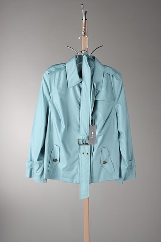 Appraisal: Akris green blue Kobalt short silk jacket with button and