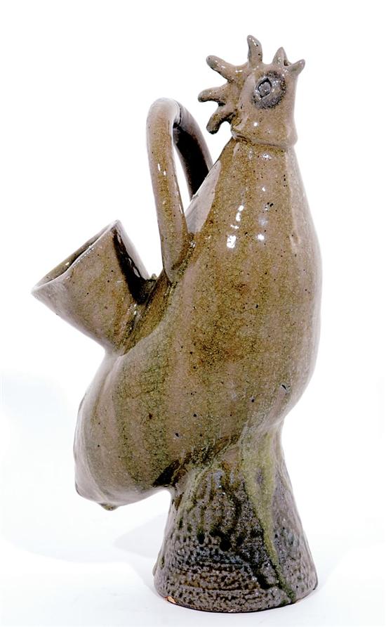 Appraisal: Southern stoneware rooster pitcher Columbia South Carolina double-fired piece having