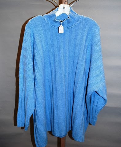 Appraisal: Eskandar blue cashmere long sleeve very wide ribbed mock turtleneck