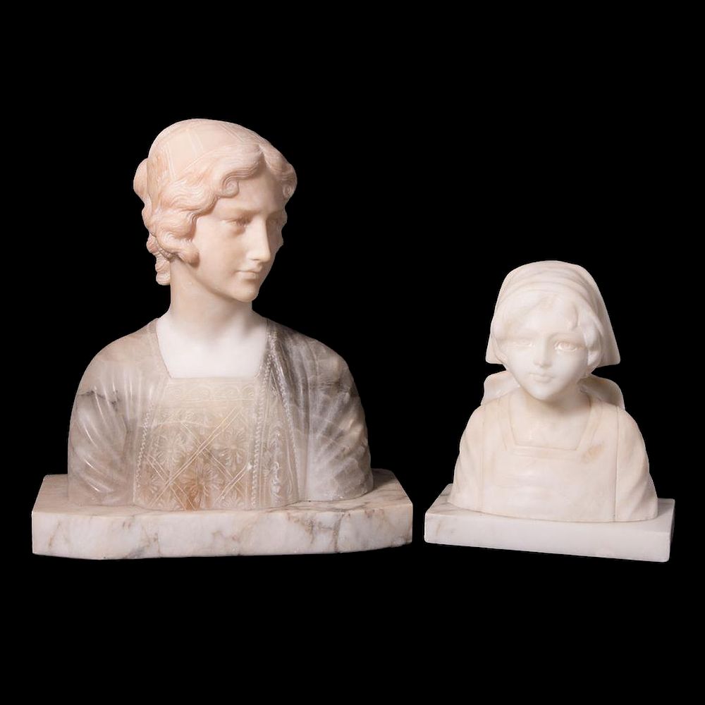 Appraisal: Two Carved Marble Busts of Young Women Carved Marble bust